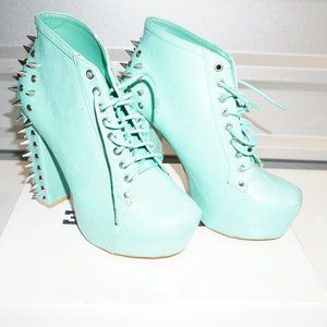 Vintage Teal Lace Up Spiked Boots Size 10